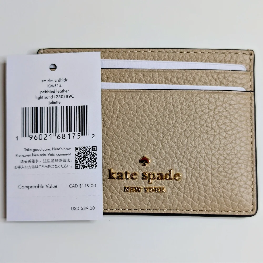 Kate Spade Juliette Slim Cardholder Light Sand Pebbled Leather NWT